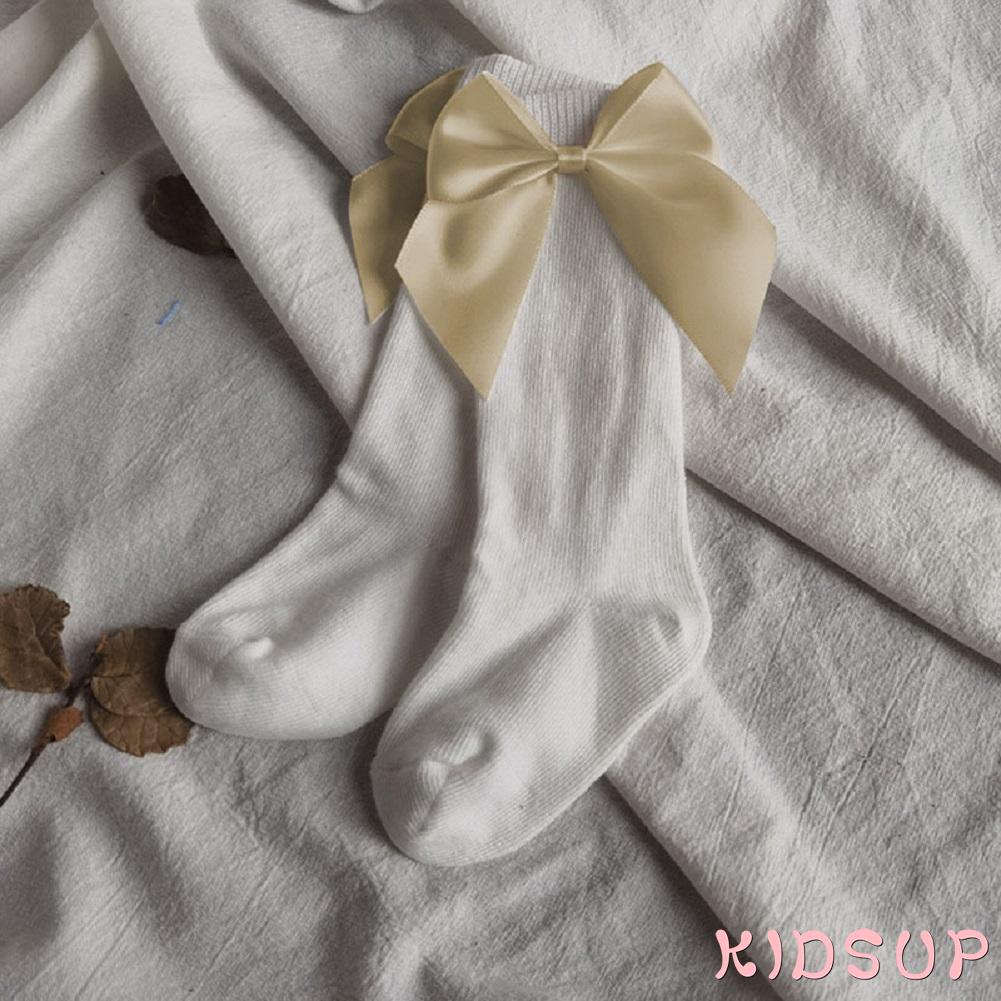 KIDSUP-Toddler Girls Knee High Socks, Solid Color Bowknot Anti-Slip Cute Wild Cotton Long Stockings