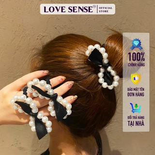 Dây Buộc Tóc Hình Nơ Đính Ngọc Trai Xinh Xắn Cho Nữ
