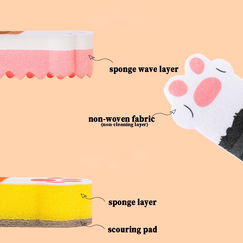 Set 3 Miếng Bọt Biển Rửa Chén Hình Chân Mèo Dễ Thương Đa Năng