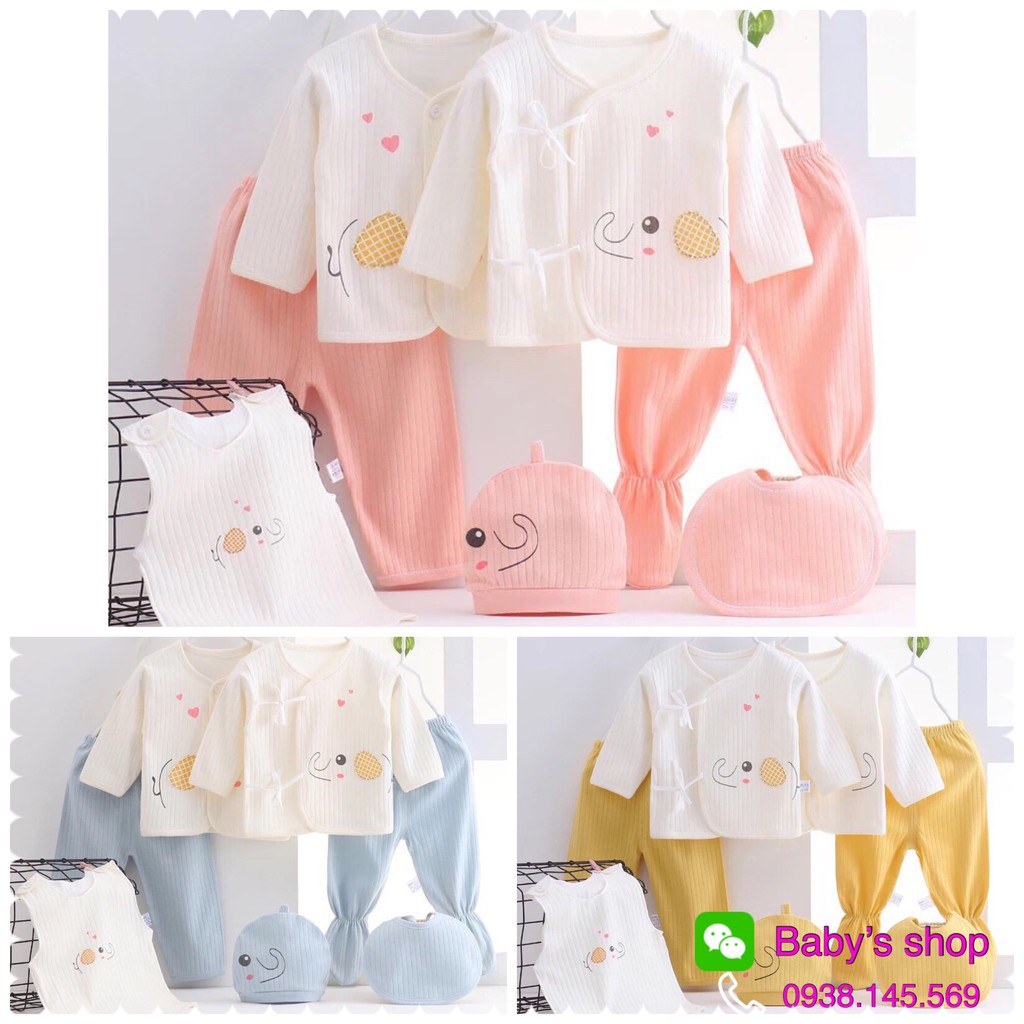 Set đồ sơ sinh 7 chi tiết mẫu voi con làm quà tặng cho bé.