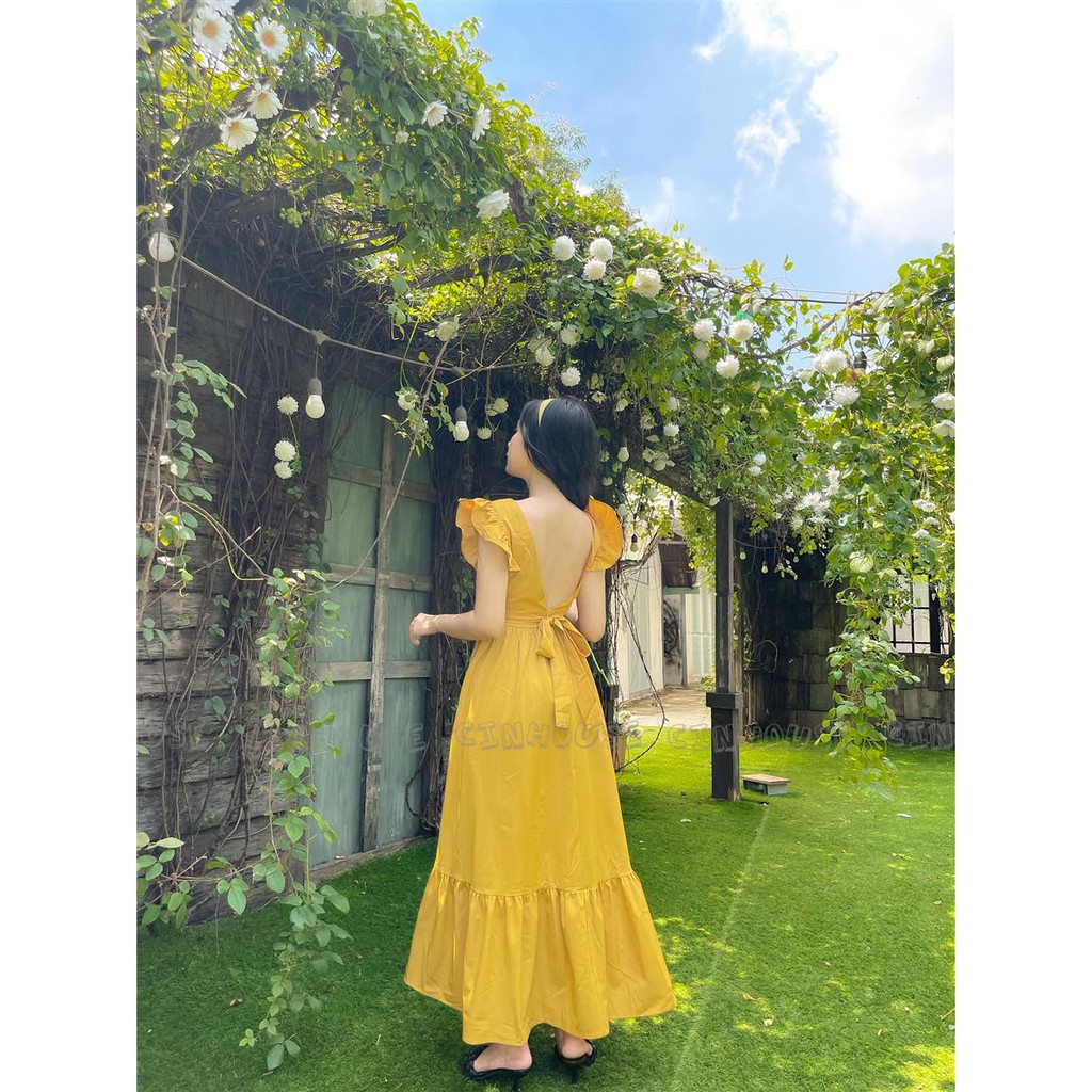 Đầm Maxi Lynda 1802 xẻ tà cổ tim dây cột sau lưng CIN HOUSE
