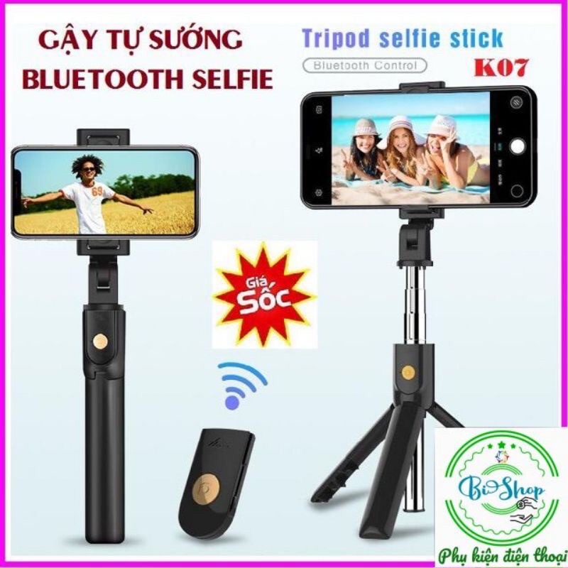 Gậy chụp hình ( selfie)  kiêm Tripod 3 chân + Nút bluetooth K07 chính hãng