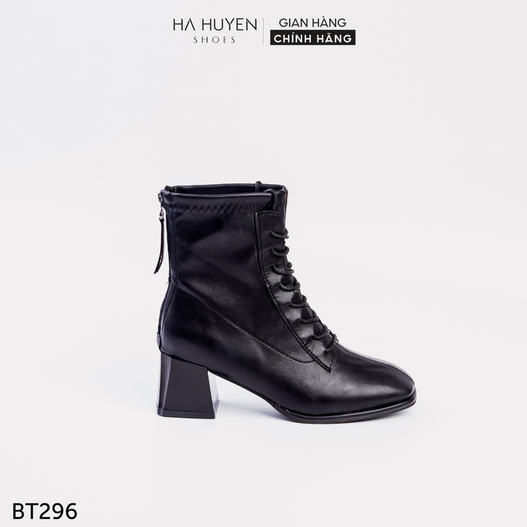 Giày boot nữ Hà Huyền Shoes bốt da mũi tròn buộc dây gót vuông 5 phân trẻ trung - BT296 | BigBuy360 - bigbuy360.vn