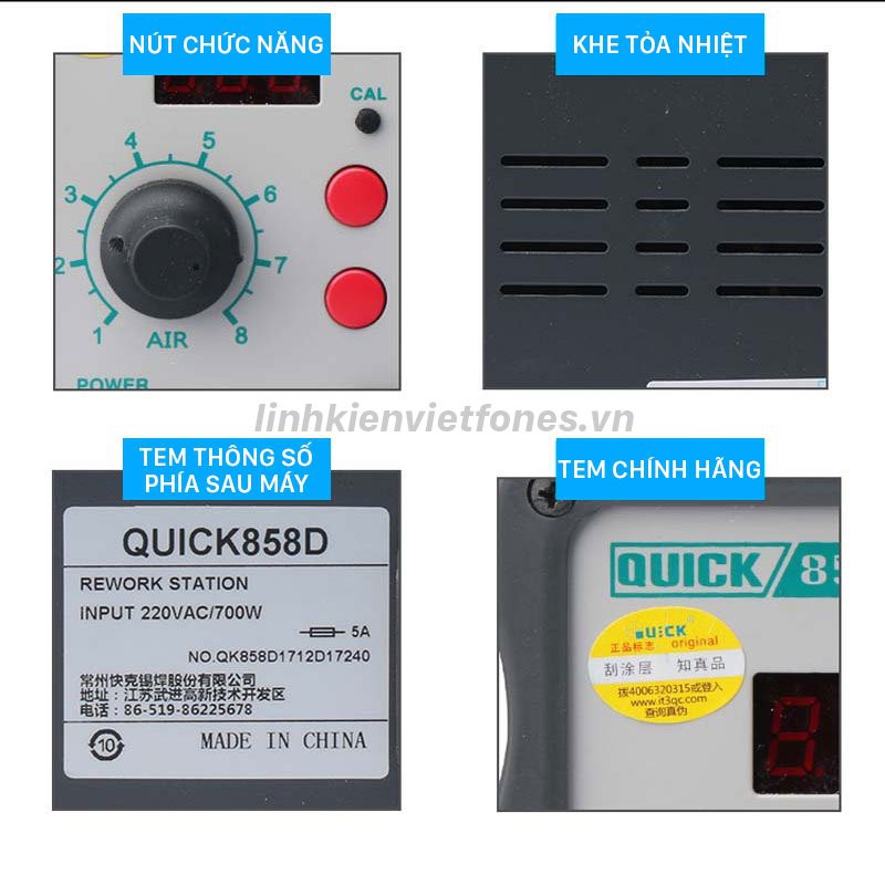 Máy Khò Từ Quick 858D chính hãng (Gió mạnh, gia nhiệt nhanh, tự động ngắt khi gác, không gây ồn)