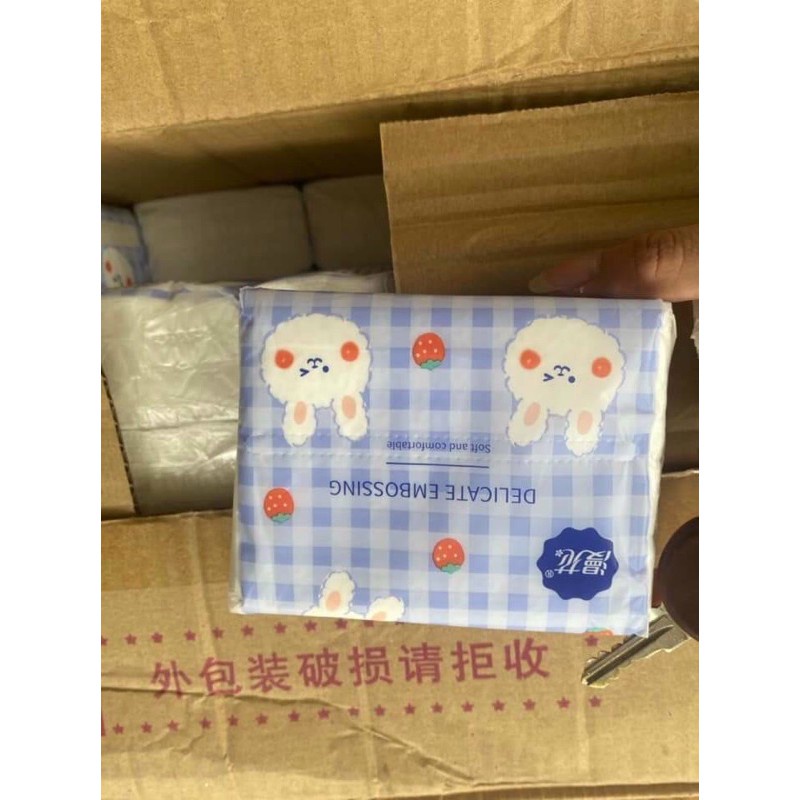 Khăn giấy rút vệ sinh hình con thỏ cực xinh 4 lớp nội địa trung, Giấy ăn con thỏ trắng siêu dai thùng 40 gói
