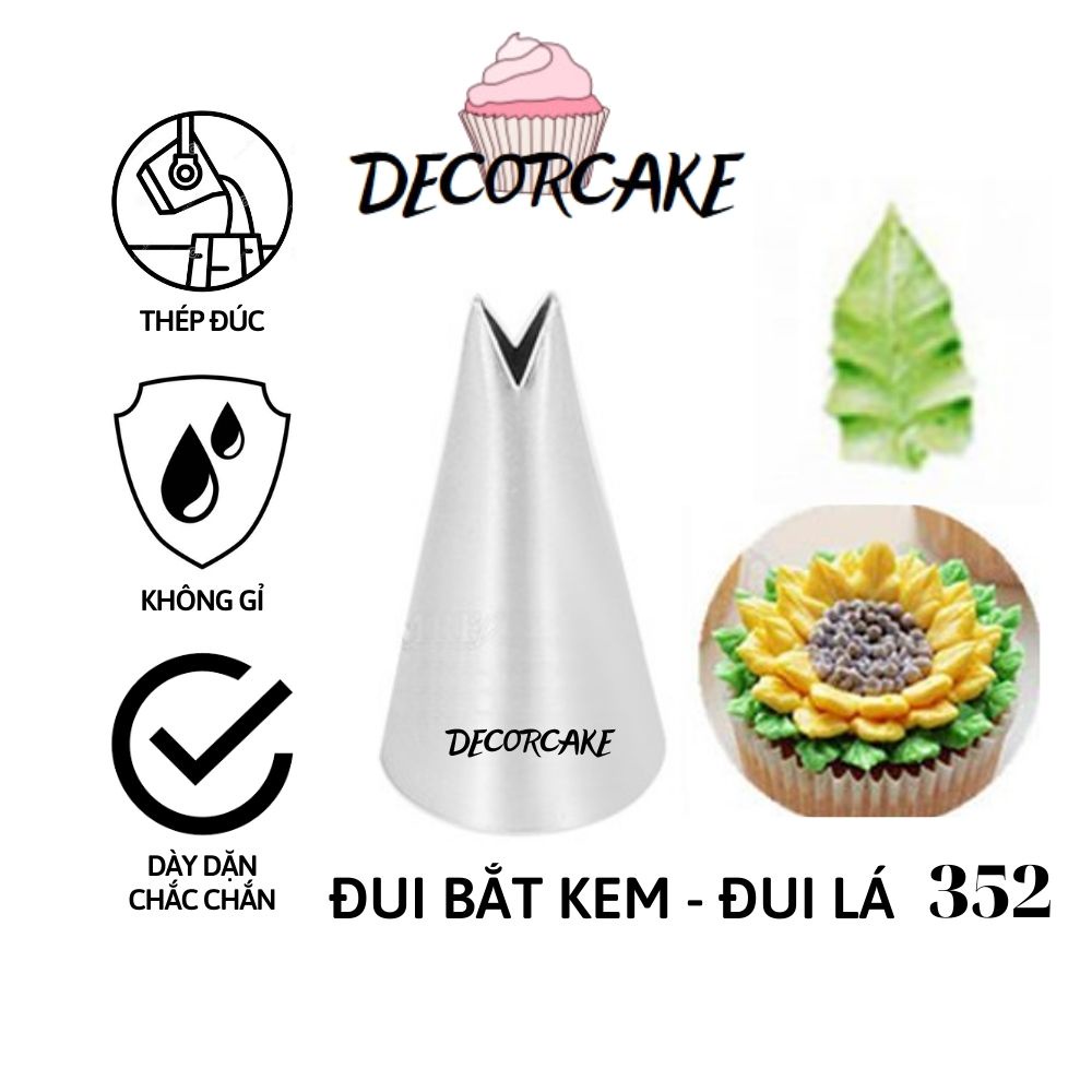 Đui bắt kem 352, Đuôi bắt kem, chui lá trang trí bánh bằng thép không gỉ đúc liền khối dày dặn, cứng cáp