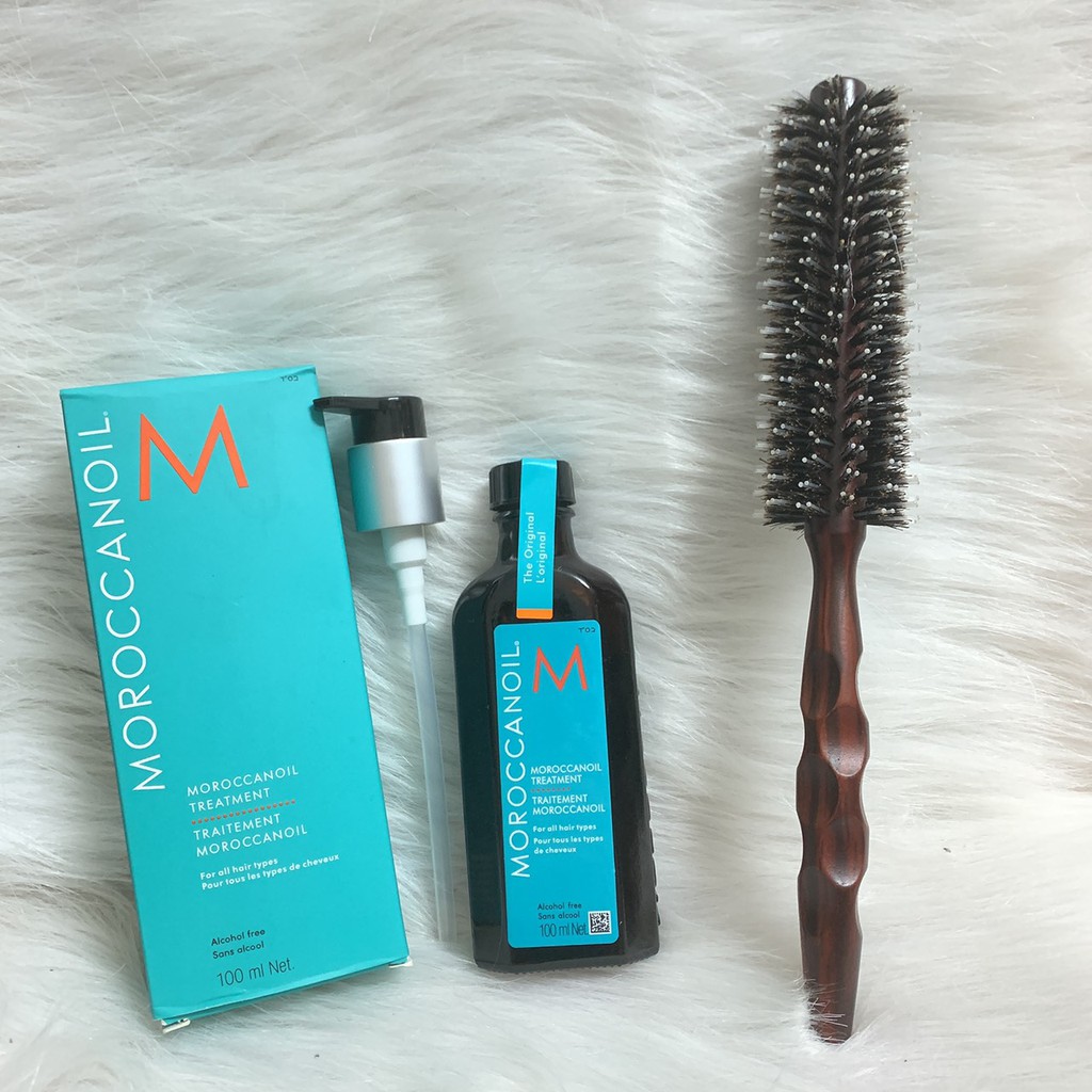 (Tặng tinh dầu dưỡng tóc Moroccanoil Treatment) Lược Gỗ Tròn Sấy Tóc Xoăn Cụp(0963305591)