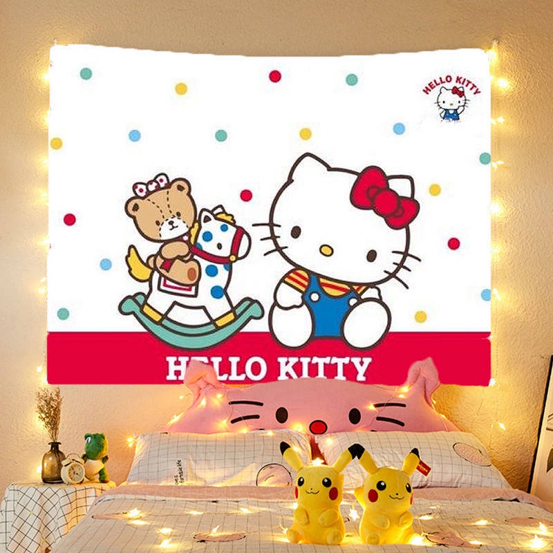 Tấm Vải Treo Tường Hình Hello Kitty Màu Hồng Dễ Thương Trang Trí Phòng Ngủ Cho Bé Gái