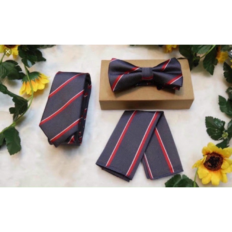 Set cà vạt bản 6cm và Nơ đeo cổ và Khăn áo vest cho nam