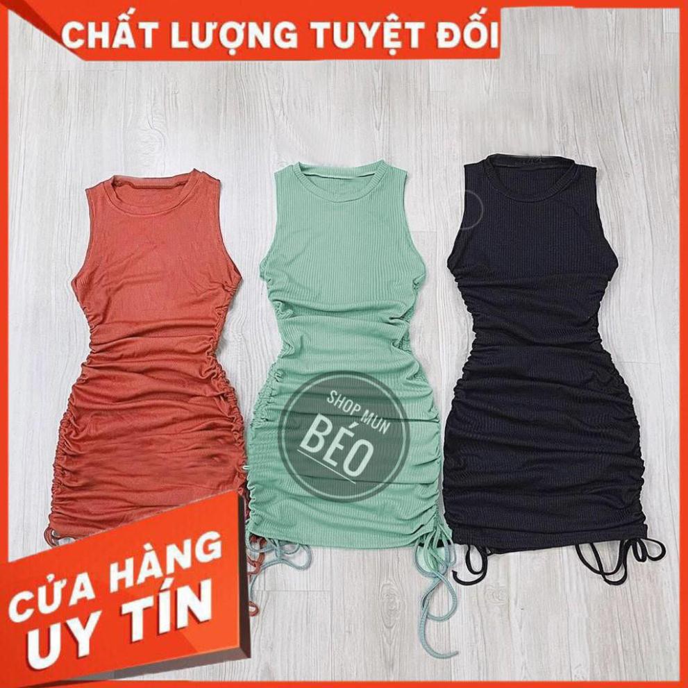 [SANG TRỌNG] -  Đầm Body Sát Nách Dây Rút Sườn Hàng VNXK (CAM+XANH+ĐEN)