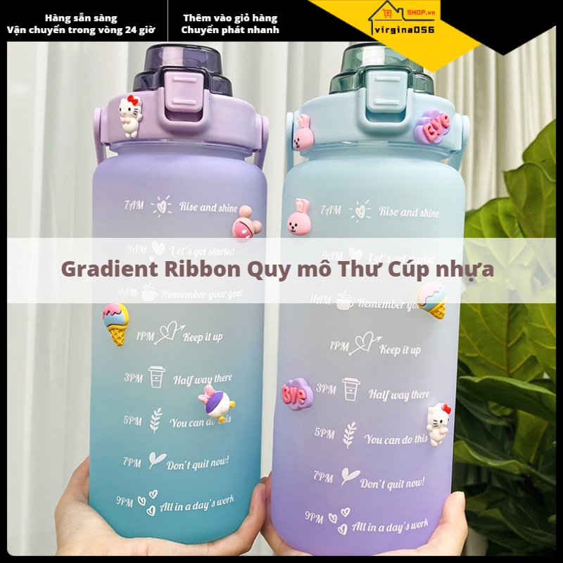 Hàng Hot Chai nước tạo động lực lớn 2000 ML Quy mô di động Ấm đun nước thể thao Gradient Màu cốc nhựa Chữ Sippy Hàng giao ngayVirgina056