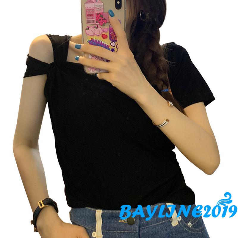 Áo Thun Tay Ngắn Thiết Kế Thắt Nút Chéo Thời Trang Cho Nữ