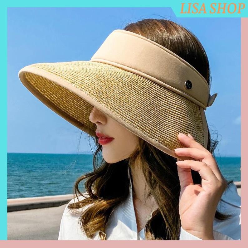 Mũ cói vành rộng, nón cói đi biển chữ M hở đỉnh đầu che nắng tạo dáng cực đẹp cho nữ,M17 Lisa Shop