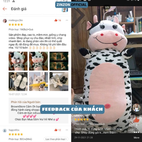 Gối ôm bò sữa size bự dễ thương nhồi bông cao cấp ZinZon