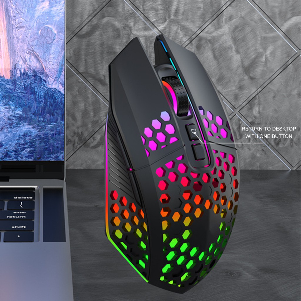 Chuột Gaming Hel + X801 Không Dây Hình Tổ Ong Có Đèn Rgb