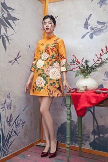 Đầm gấm hoa cúc