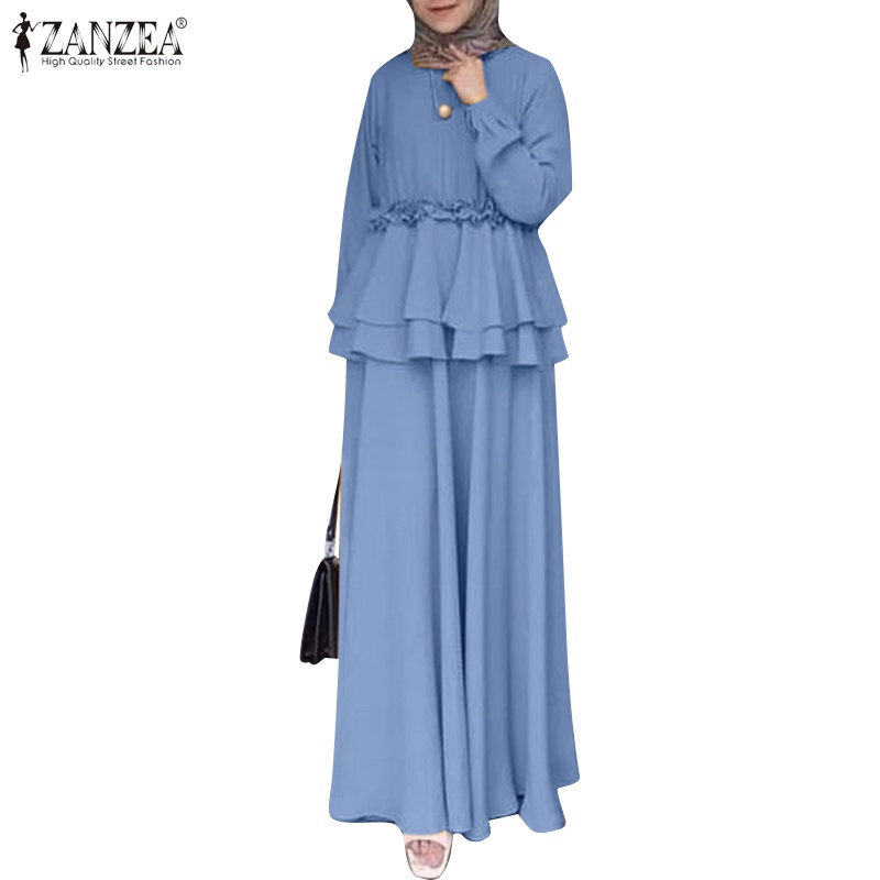 ZANZEA Set Áo Thun Ngắn Tay Cổ Tròn + Chân Váy Xòe Chữ A Thời Trang Nữ