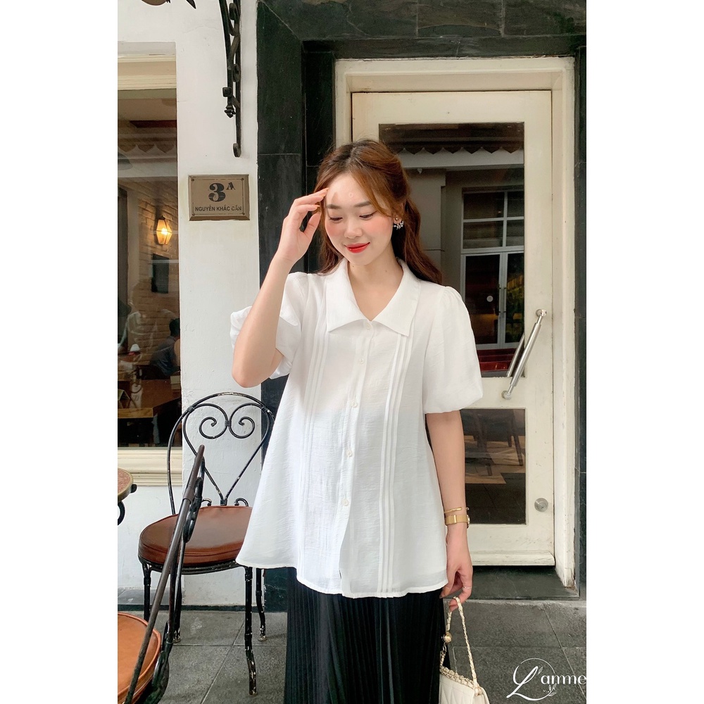 Áo bầu sơmi Tira shirt, áo bầu tay bồng chất tơ sống màu sắc trang nhã thiết kế bới L'amme