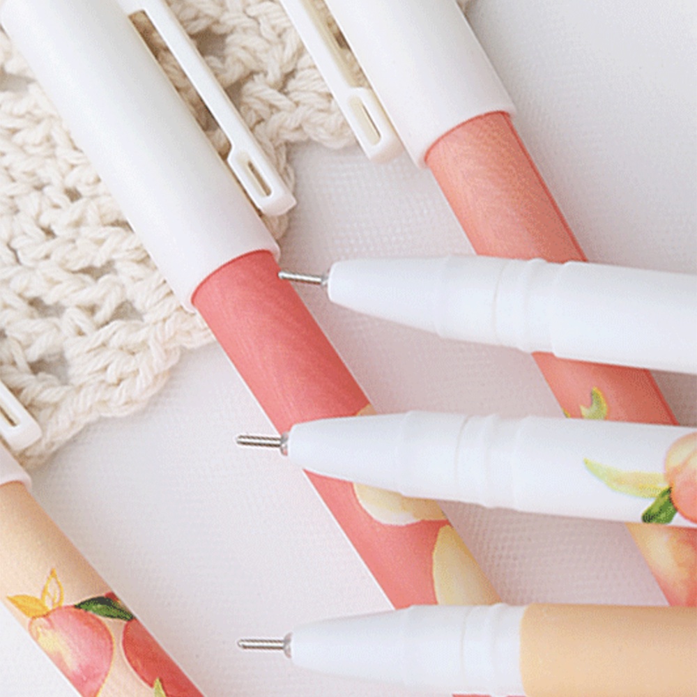 Set 6 Bút Mực Gel Ngòi 0.5mm In Họa Tiết Quả Đào Dễ Thương Cho Học Sinh / Văn Phòng