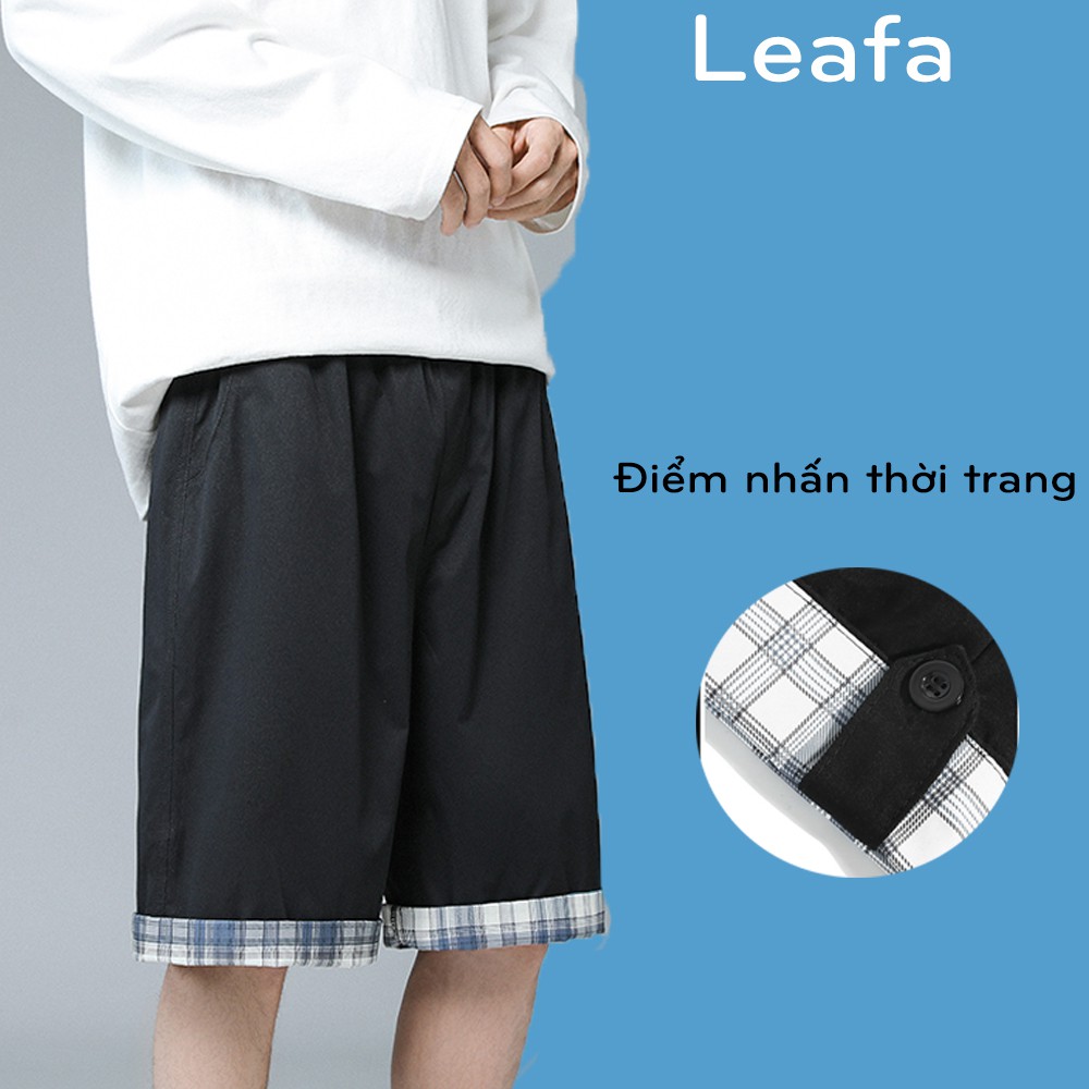 Quần short Unisex Kaki Mềm Mịn Quần đùi nam nữ viền Karo Màu Trẻ Trung Phong Cách Hàn Quốc Leafa QS17
