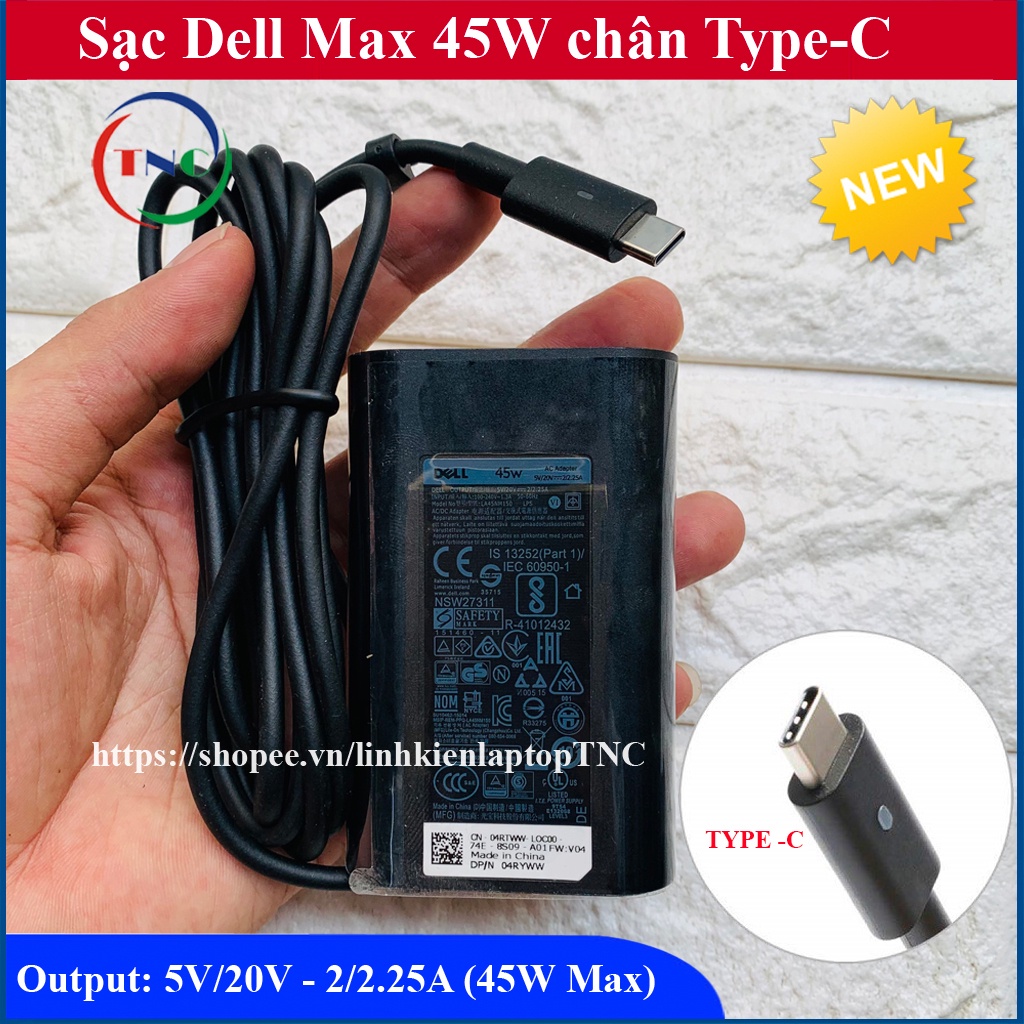 Sạc Laptop Dell 20V 2.25A 45W chân C type c - hàng mới