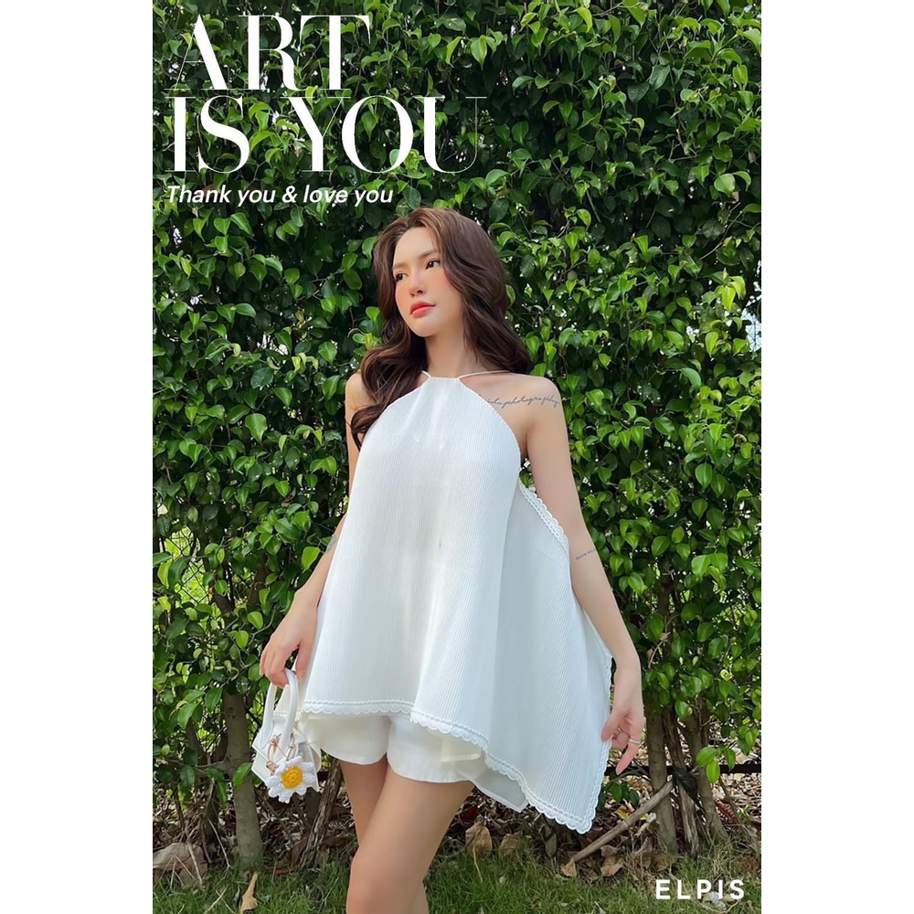 SET TRẮNG ÁO CỔ YẾM DẬP LY LỆCH TÀ HỞ VAI LƯNG SEXY + QUẦN NGẮN SHORT ULZZANG TIỂU THƯ