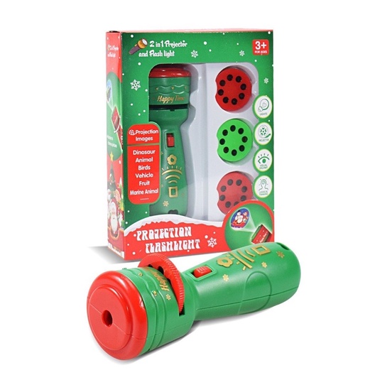 Đèn pin chiếu hình Noel cho bé, đồ chơi chiếu hình giáng sinh 3 đĩa 24 hình.