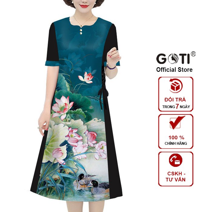 GOTI – Đầm Dáng Suông Trung Niên Dự Tiệc Cao Cấp Big Size Vải Lụa Mềm Mịn Cho Mẹ U40 U50 3345 3346 3347 3336