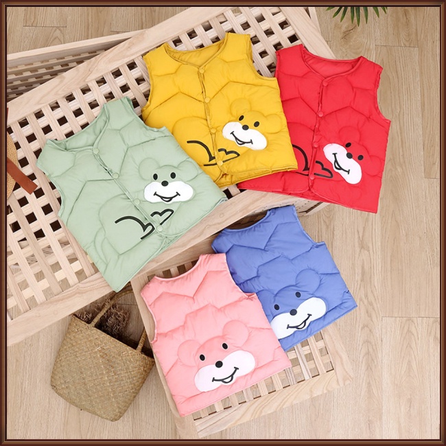 Áo Khoác Ghi Lê Hai Mặt Lót Cotton Giữ Ấm In Hoạt Hình Màu Trơn Thoải Mái Cho Bé