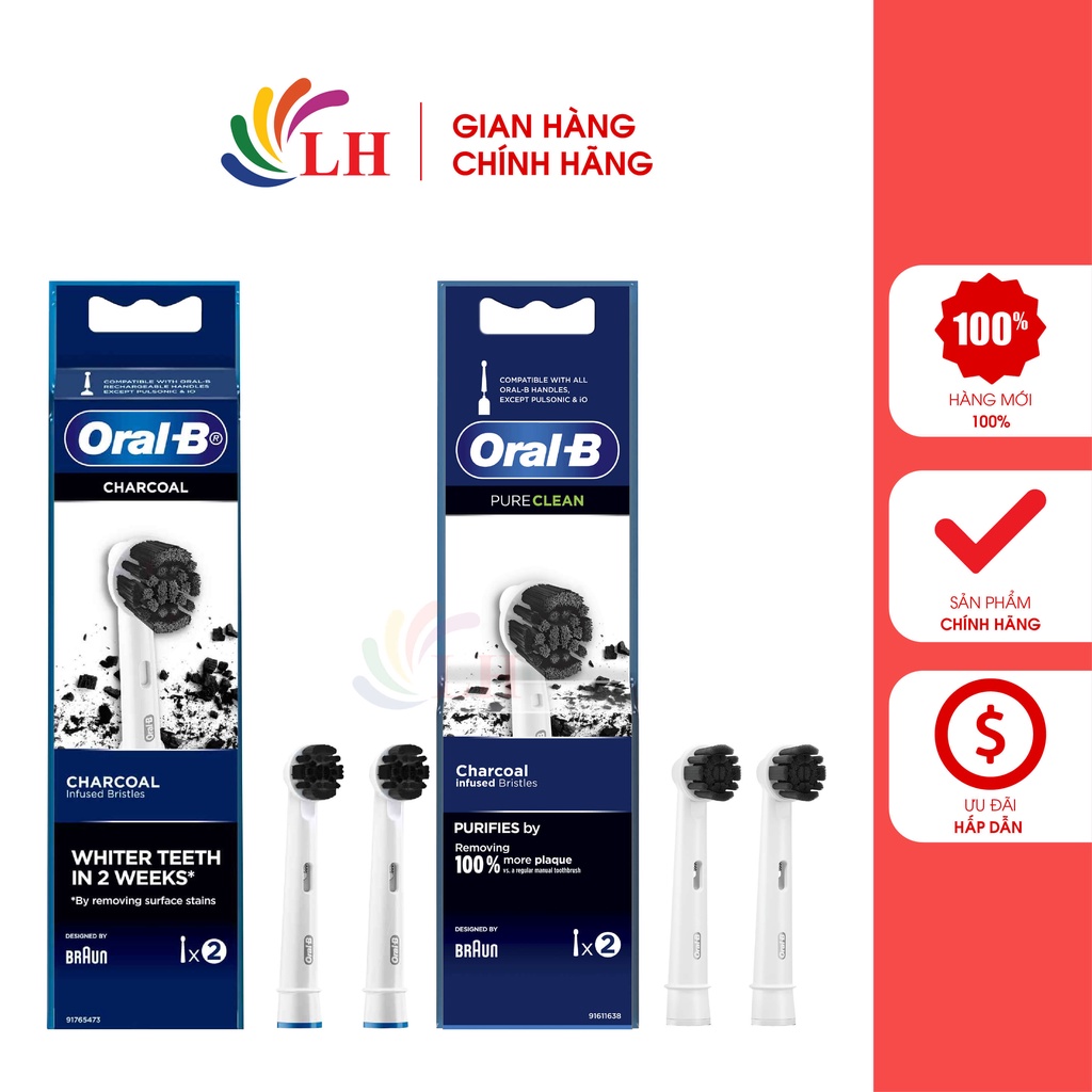 Đầu bàn chải thay thế bàn chải điện Oral-B Pure Clean/Charcoal - Hàng nhập khẩu