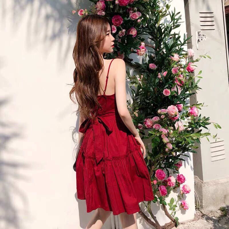 Dầm Voan Hai Dây Kiểu Cổ V Đắp Chéo Kết Hợp Dây Thắc Nơ Nữ Tính TTS0835