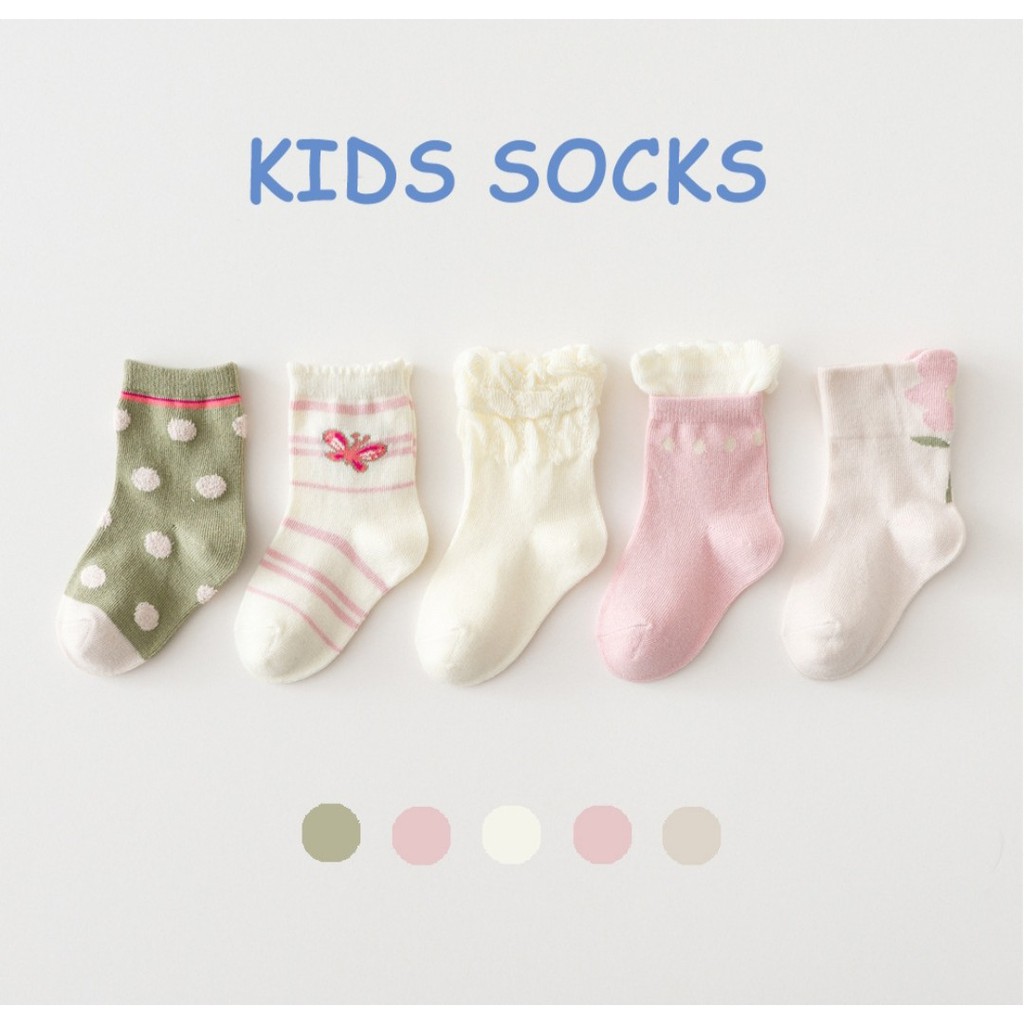 [ Cao cấp] Set 5 đôi tất, vớ trẻ em cao cổ Kids Sock cao cấp mix màu xinh xắn size 0 - 8 tuổi