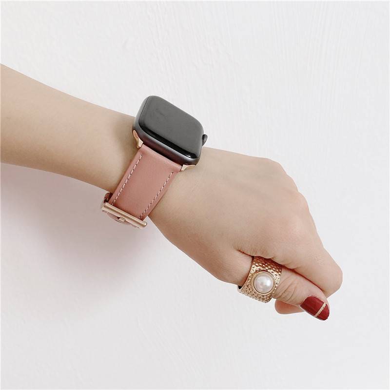 IPHONE Dây Đeo Bằng Da Có Khóa Kim Loại Cho Đồng Hồ Thông Minh Apple Watch Series 6 5 3 4 2 Se Kích Thước 38mm 40mm 42mm 44mm