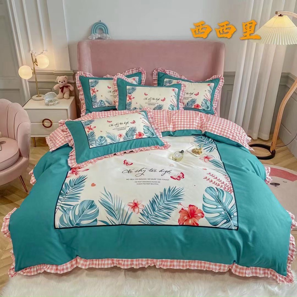 sale Bộ chăn ga gối cotton 4 món bèo siêu xinh, chất cotton dầy dặn thoáng, miễn phí may ga giường