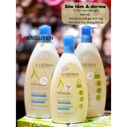 SỮA TẮM ADERMA EM BÉ DÀNH CHO DA BỊ MẨN NGỨA, RÔM XẢY