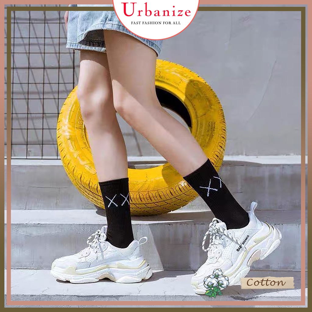 Tất vớ nữ cổ cao unisex trắng đen cotton êm ái thêu chữ X giá sỉ Urbanize