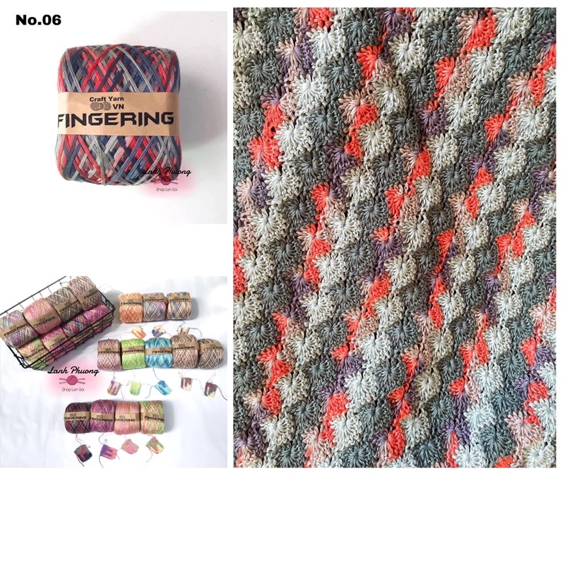 Sợi cotton bóng chập 4 màu loang cuộn 100 gram