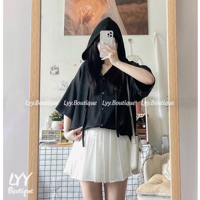 Áo khoác nữ dáng Ulzzang mũ trùm tay ngắn, Áo khoác form rộng chất thun gạo 1 lớp LYY BOUTIQUE