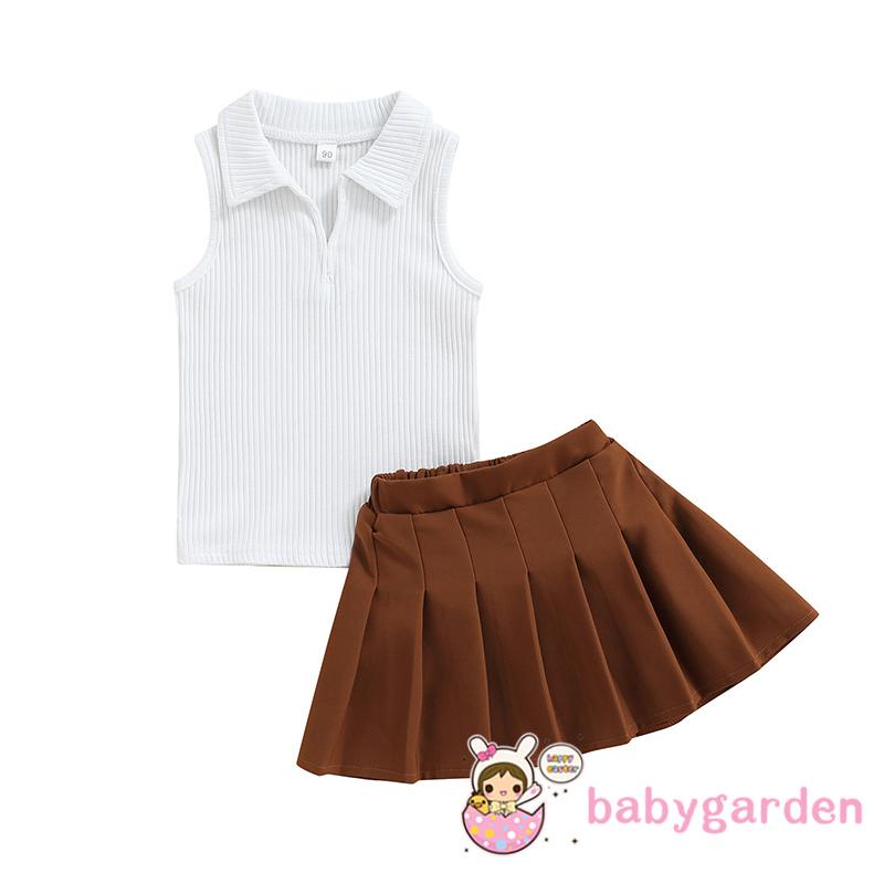 Bộ áo không tay cổ bẻ + chân váy xếp ly phong cách mùa hè đáng yêu thời trang dành cho bé gái 1-6 tuổi