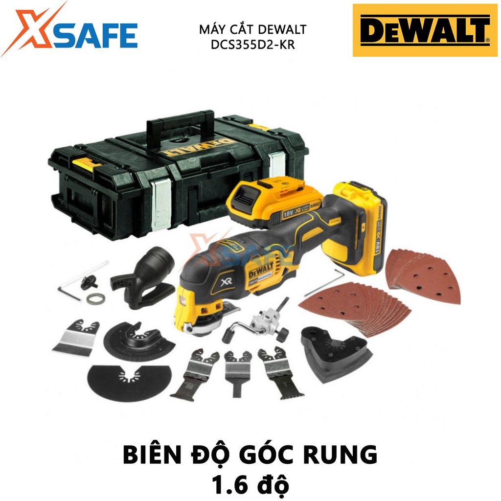 Máy cắt đa năng dùng pin DEWALT DCS355D2-KR Máy cắt rung công suất 300W dùng cắt các vật liệu như kim loại, gạch, gỗ,...