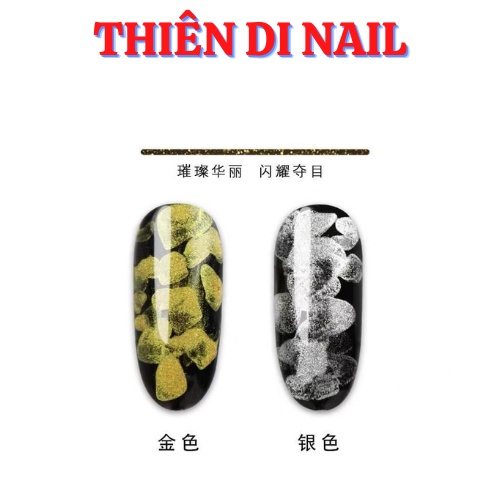 Cồn loang nhũ vàng bạc design móng cực xinh Thiên Di Nail