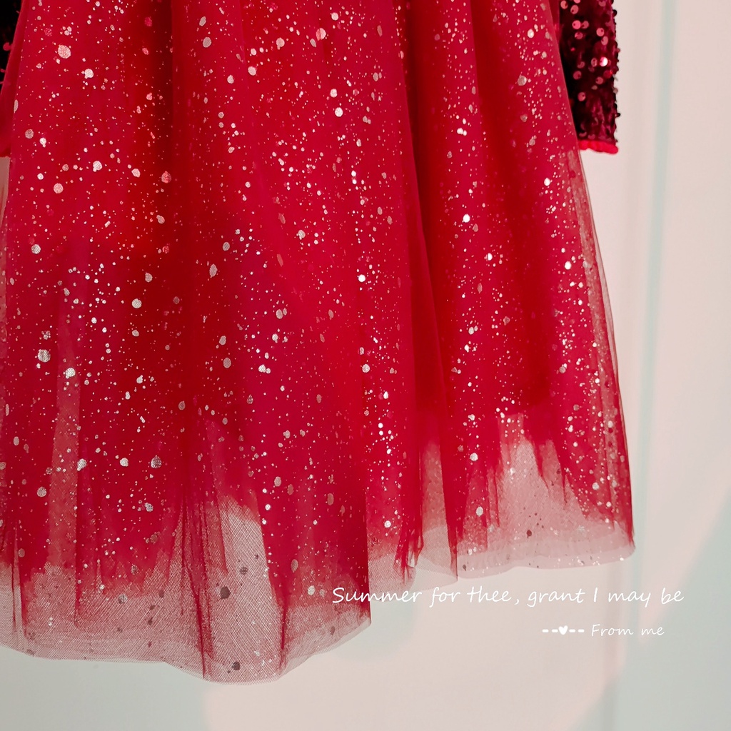 Đầm dự tiệc công chúa tay dài đính kim sa lấp lánh lộng lẫy cho bé gái