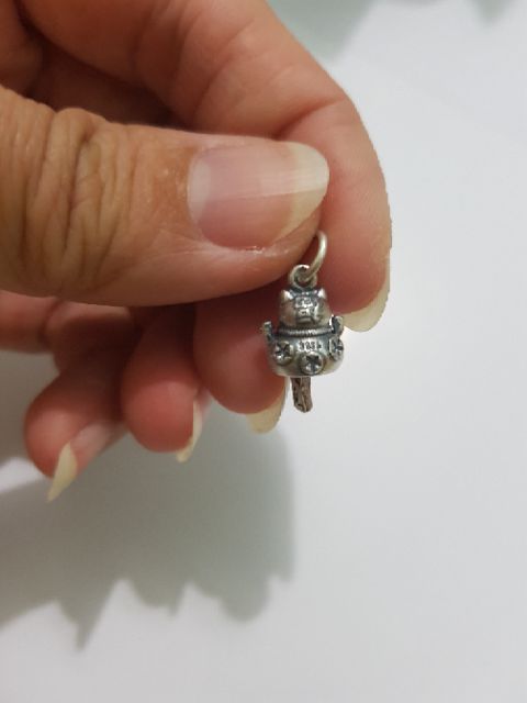 Charm bạc treo mèo thần tài bạc 925 xi đen