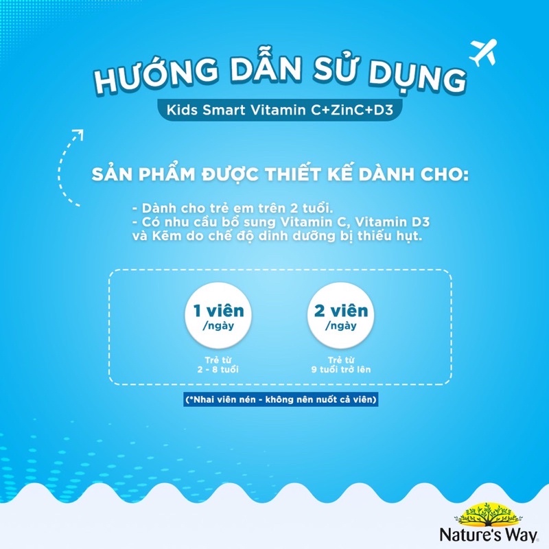 Viên Nhai Nature’s Way Kids Smart Vitamin C+ZinC+D3 Chewable Tablets Bổ Sung Vitamin Cho Bé Phát Triển Toàn Diện 75 Viên