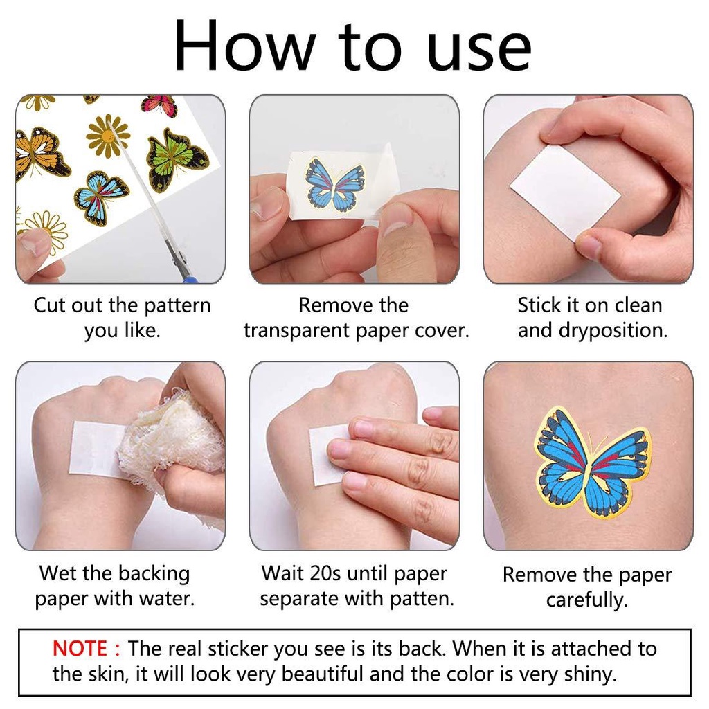 Hình Xăm Dán Tạm Thời Hình Bướm|Hình Dán Nghệ Thuật Kim Tuyến Chống Thấm Mồ Hôi