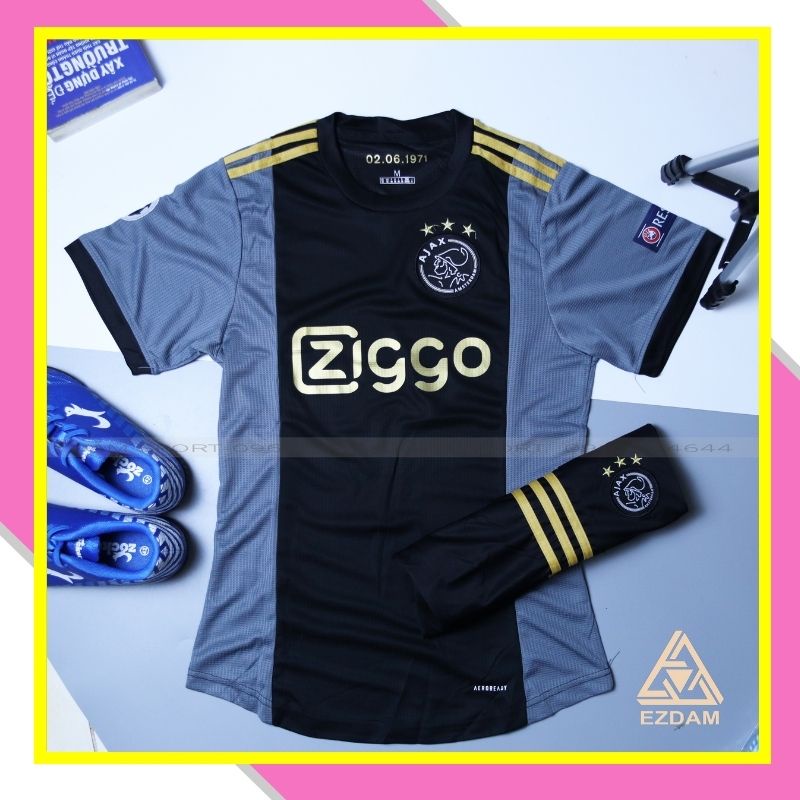 Áo Bóng Đá Ajax Đen Sân Khách Mới Nhất Cao Cấp 2021-2022 , Bộ áo đá banh Ajax Đen Sân Khách Mới Nhất