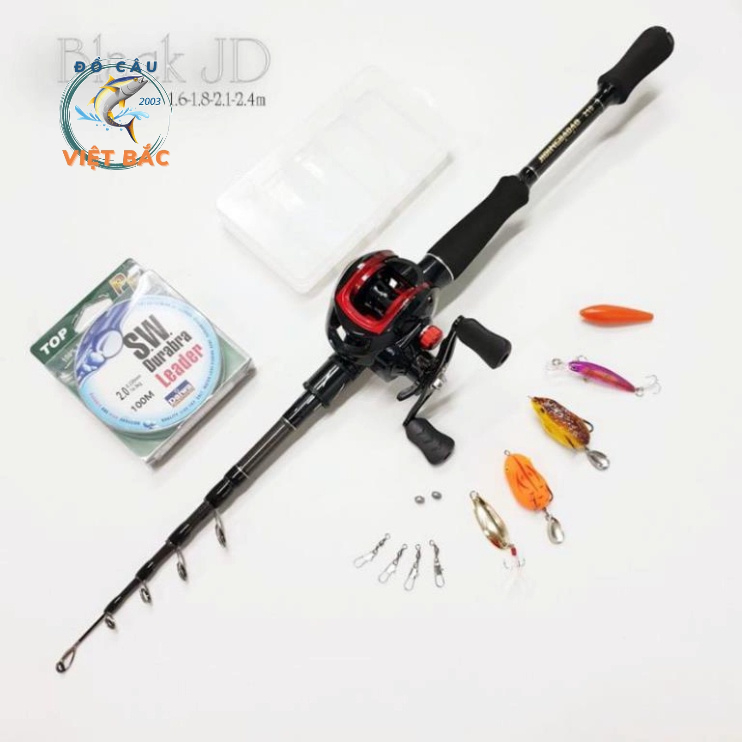 Bộ cần câu lure dạng rút JD Black tặng kèm bộ phụ kiện và dây câu SW Đồ Câu Việt Bắc
