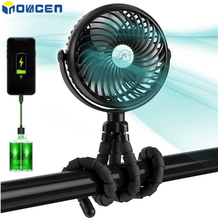 Quạt Làm Mát Cầm Tay Mini Sạc Được 5200mAh Hình Bạch Tuộc Có Giá Đỡ Điện Thoại Cho Xe Đẩy/Xe Đẩy Em Bé/ Xe Đẩy Em Bé