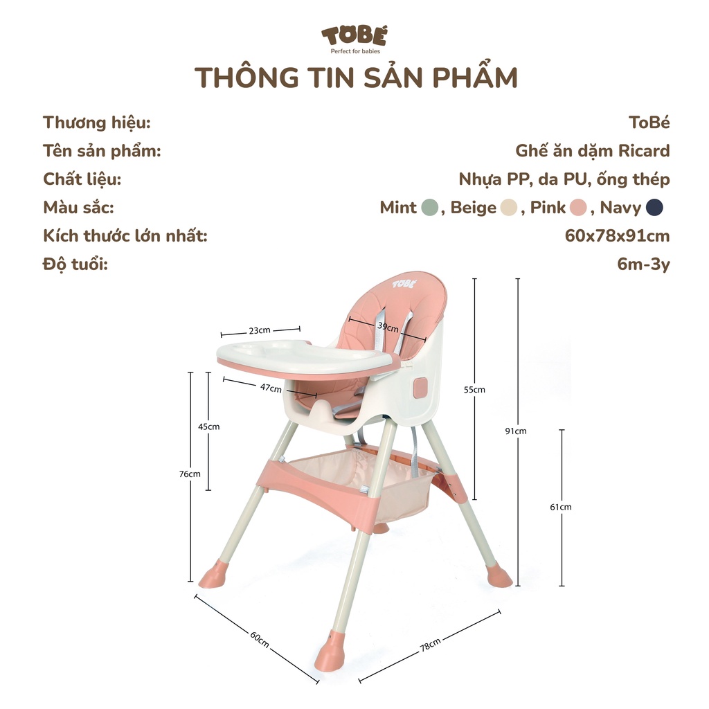 Ghế ăn dặm tobe ricard, ricard lux, ricard pro cao cấp đa chức năng nâng hạ độ cao dễ dàng hiện đại cải tiến cho bé