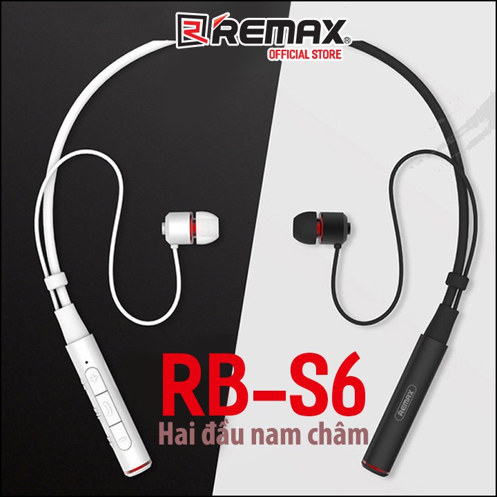 [Mã LTP50 giảm 50000 đơn 150000] Tai nghe Bluetooth Remax RB-S6 / Remax S6 thể thao choàng cổ có 2 đầu hít nam châm